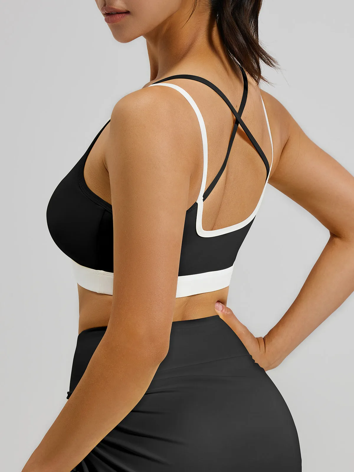 Black Contrast Cross-Back Sports Bra sold by BERLOOK product image thumbnail 3