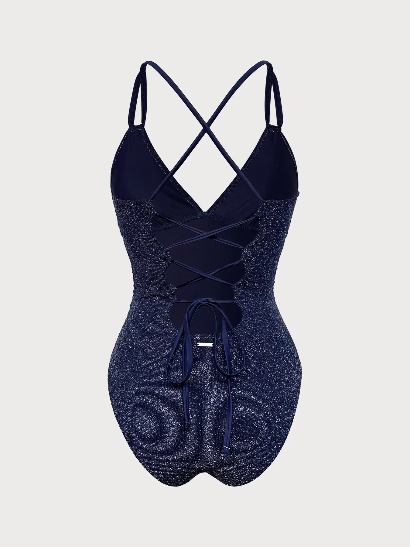 Blue Lurex V-Neck One Piece Swimwear sold by BERLOOK product image thumbnail 2