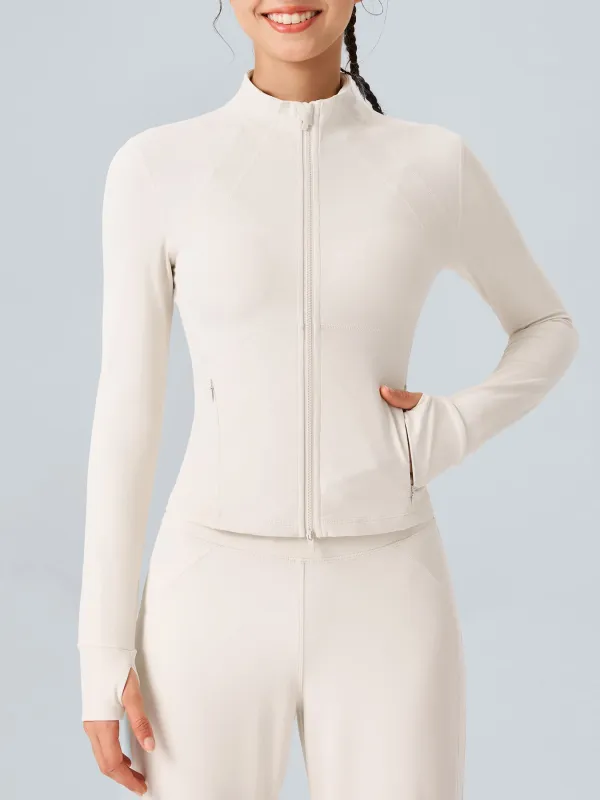 Cream Slim-Fit Zip-Up Athletic Jacket sold by BERLOOK