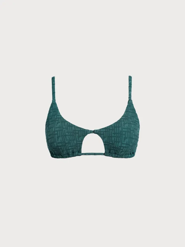 Green Monogram Cutout Bikini Top sold by BERLOOK