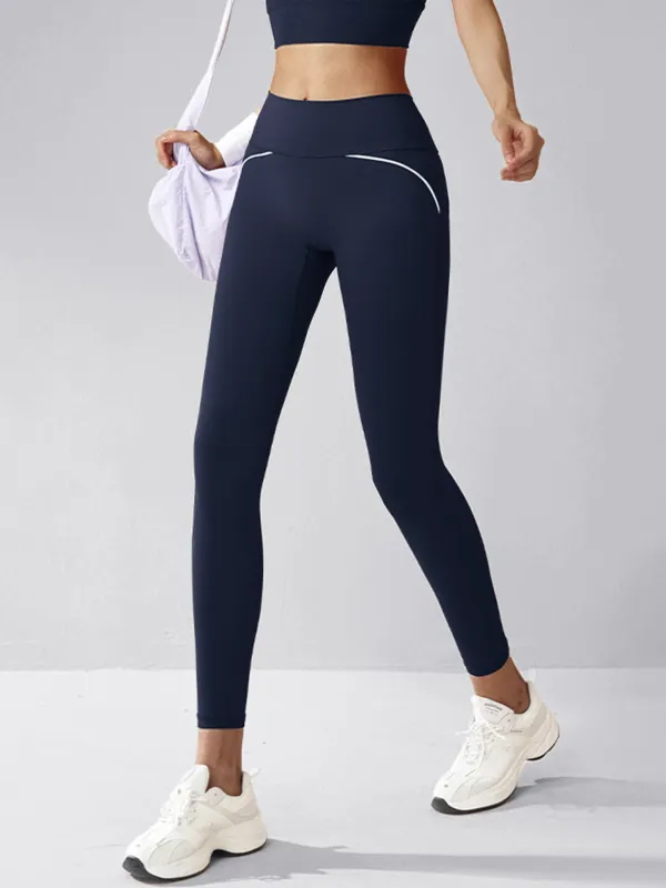 Navy Blue Stitching High Waisted Leggings 24" sold by BERLOOK