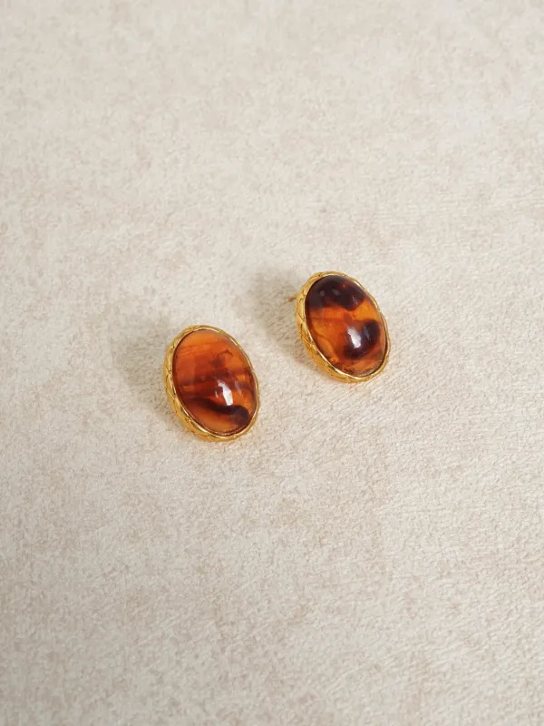 Amber Oval Resin Stud Earrings sold by BERLOOK