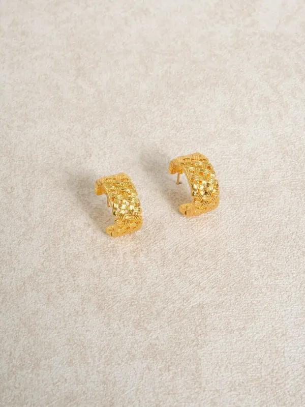Gold Woven Texture Hoop Earrings sold by BERLOOK