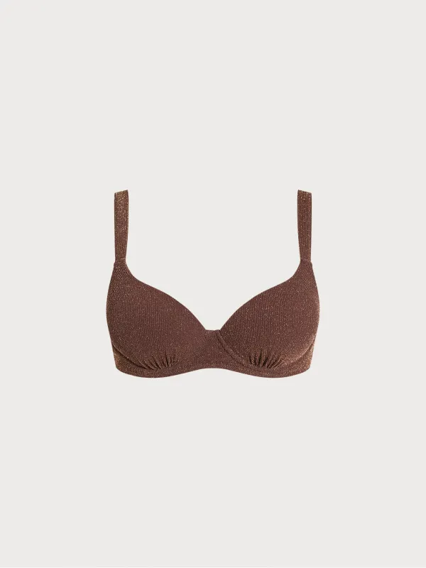 Dark Coffee Textured Underwire Bikini Top sold by BERLOOK