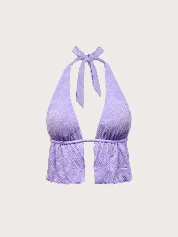 Lavender Halter Neck Ruffled Tankini Top sold by BERLOOK