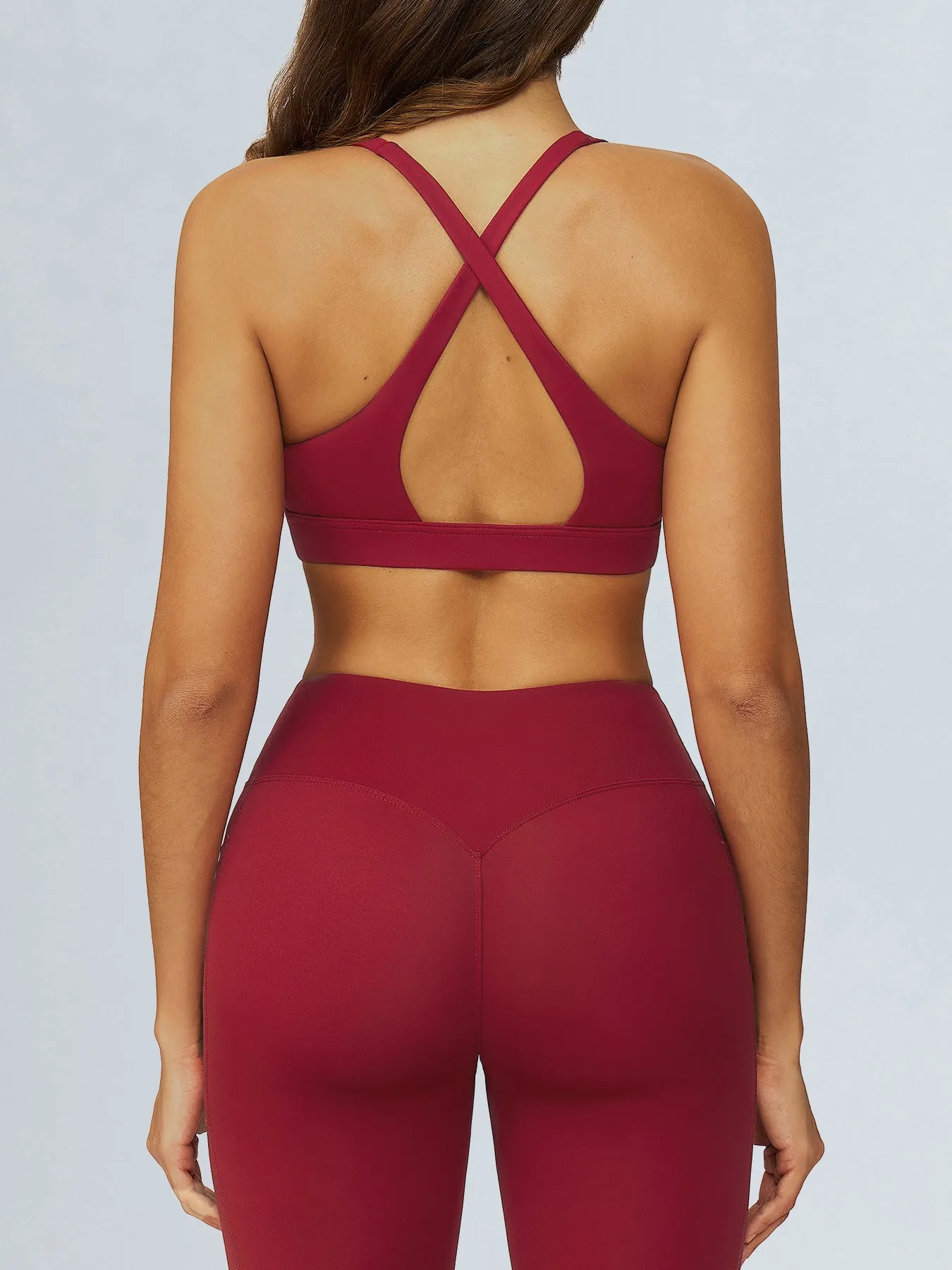 Wine Red Halter Neck Plunge Sports Bra sold by BERLOOK product image thumbnail 2