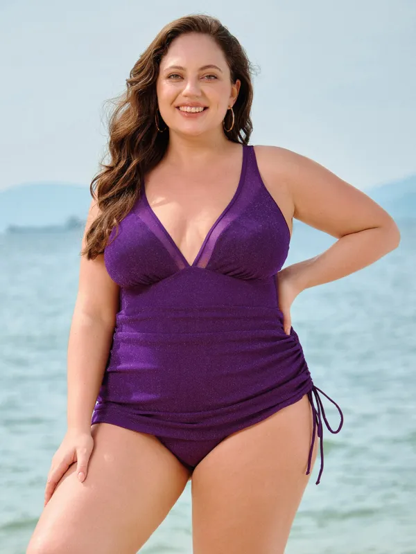 Purple Ruched Drawstring Plus Size One-Piece Swimsuit sold by BERLOOK