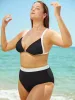 Black Contrast Trim Triangle Plus Size Bikini Top sold by BERLOOK