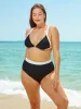 Black Contrast Trim Triangle Plus Size Bikini Top sold by BERLOOK