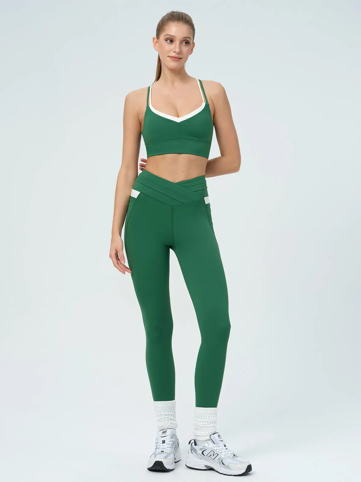 Green Contrast V Neck Sports Bra- Light Support sold by BERLOOK product image thumbnail 4