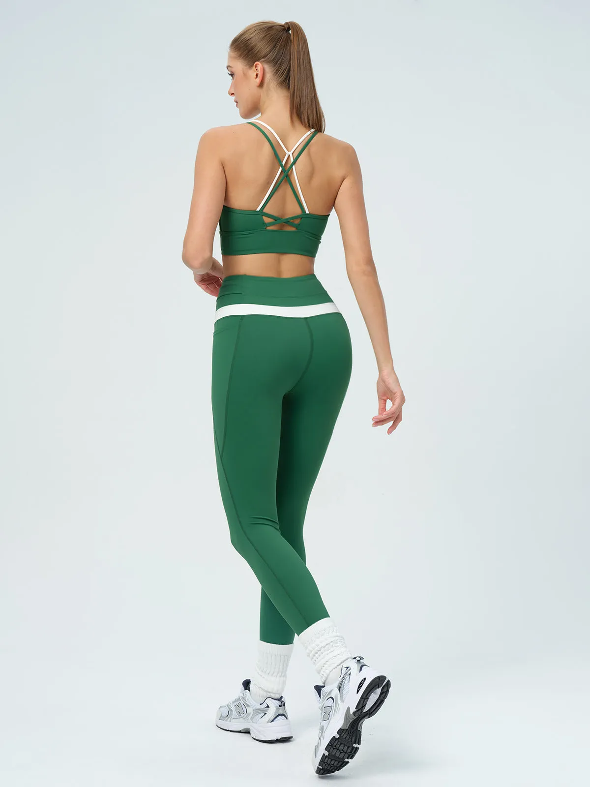 Green Contrast V Neck Sports Bra- Light Support sold by BERLOOK product image thumbnail 5