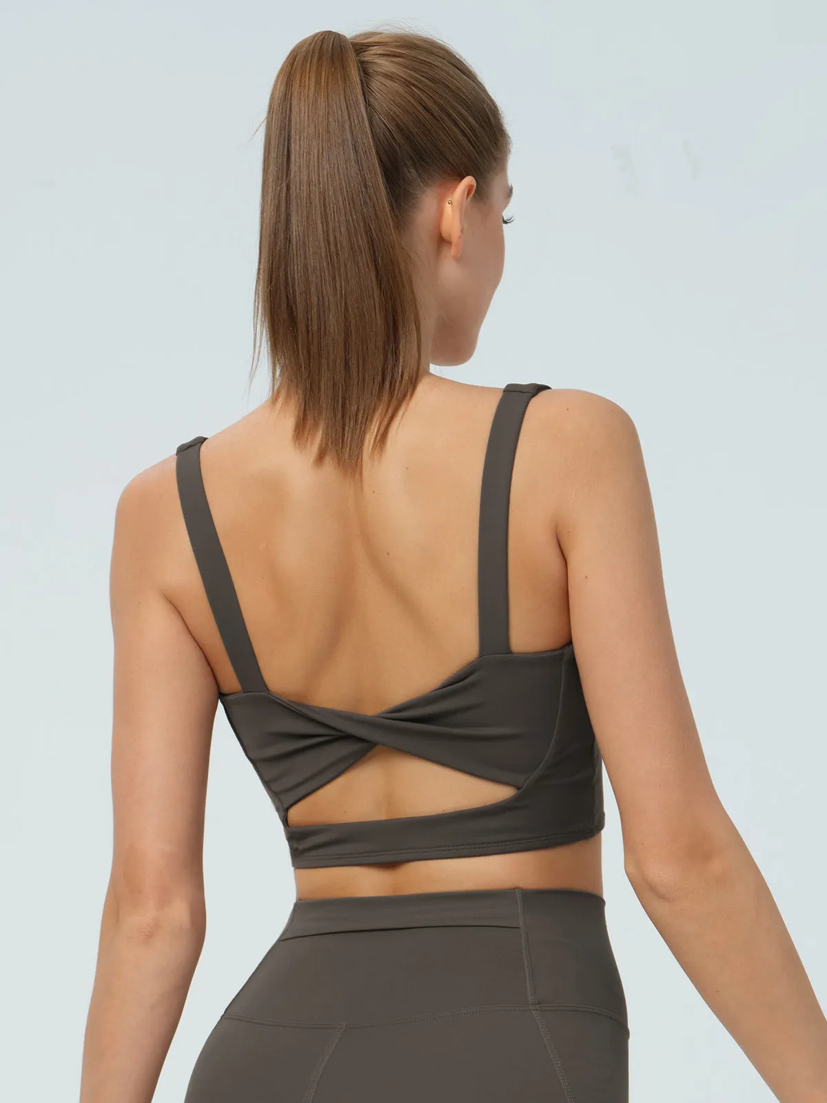 Dark Coffee Twist Sports Bra - Light Support sold by BERLOOK
