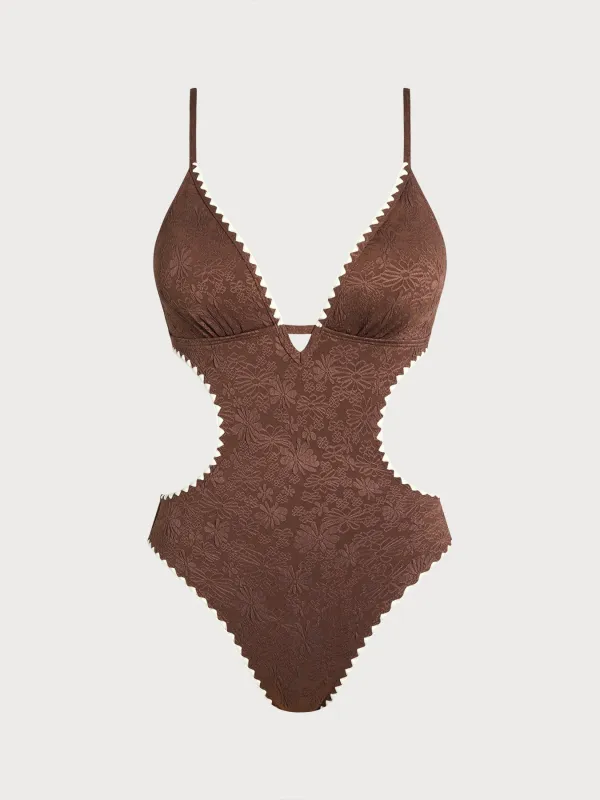 Dark Coffee Cutout One-Piece Swimsuit sold by BERLOOK