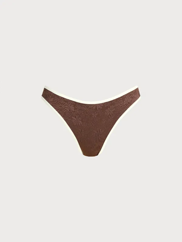 Dark Coffee Textured Contrast Bikini Bottom sold by BERLOOK