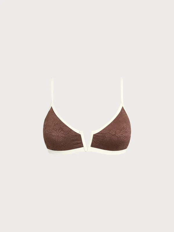 Dark Coffee V Notch X Cross Bikini Top sold by BERLOOK