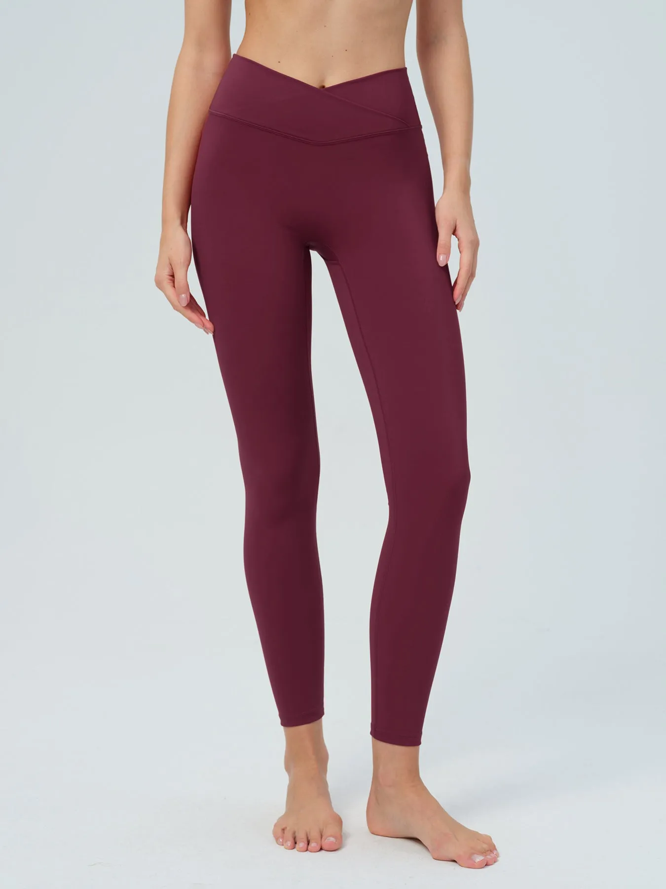Burgundy Cross-Waist Leggings 28" sold by BERLOOK