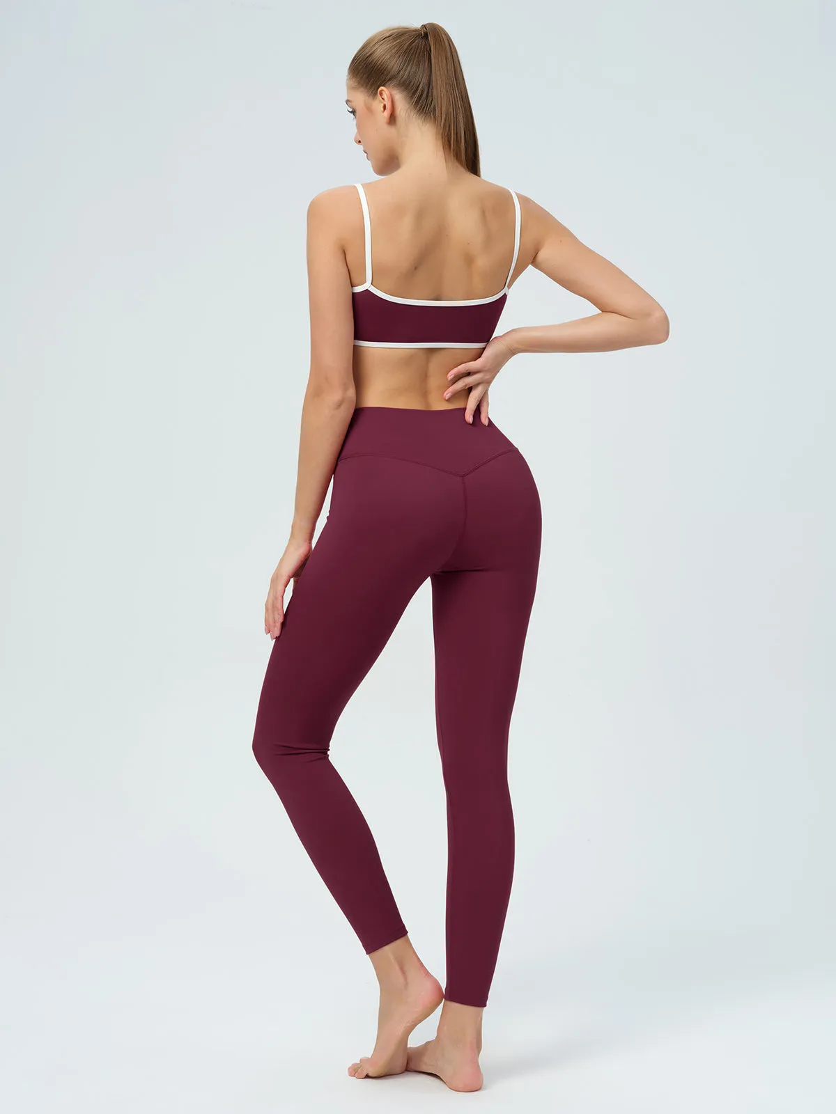 Burgundy Cross-Waist Leggings 28" sold by BERLOOK product image thumbnail 5