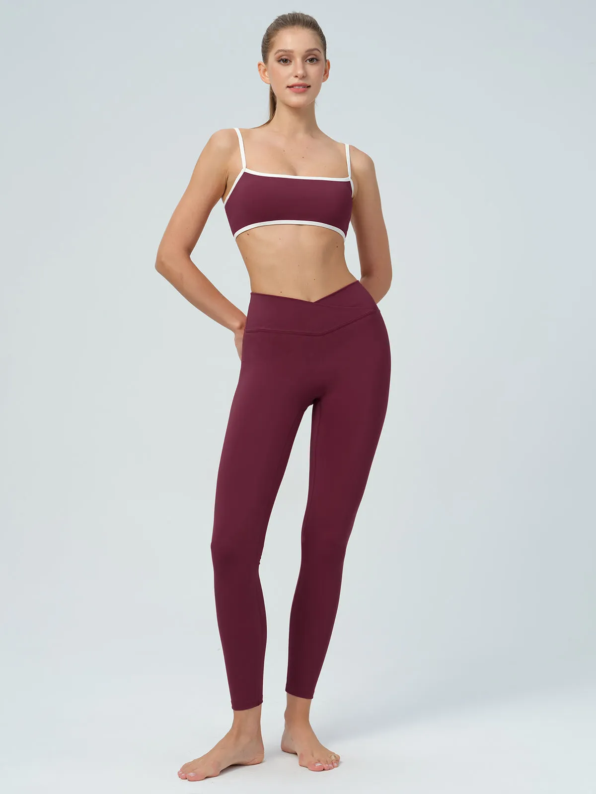 Burgundy Cross-Waist Leggings 28" sold by BERLOOK product image thumbnail 4