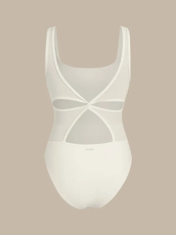 ECONYL® White No Padding Petal-Back One-Piece Swimsuit sold by BERLOOK