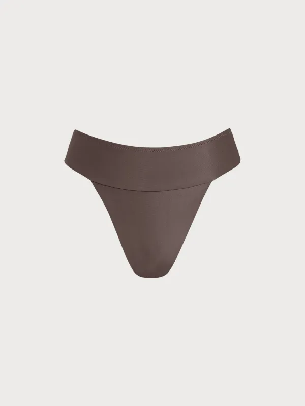 ECONYL® Dark Coffee Wide Waistband Bikini Bottom sold by BERLOOK