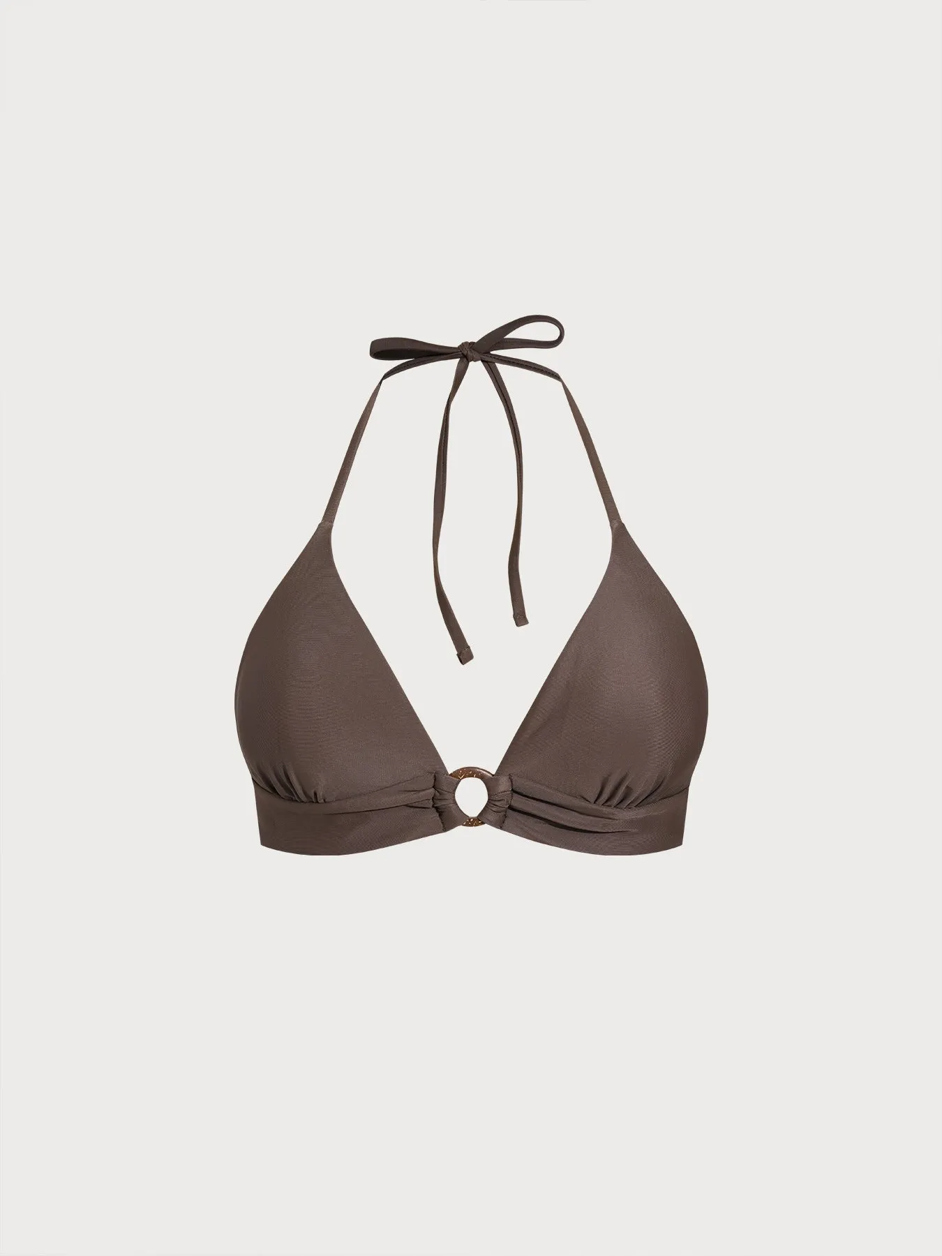 ECONYL® Dark Coffee O-Ring Halter Bikini Top sold by BERLOOK