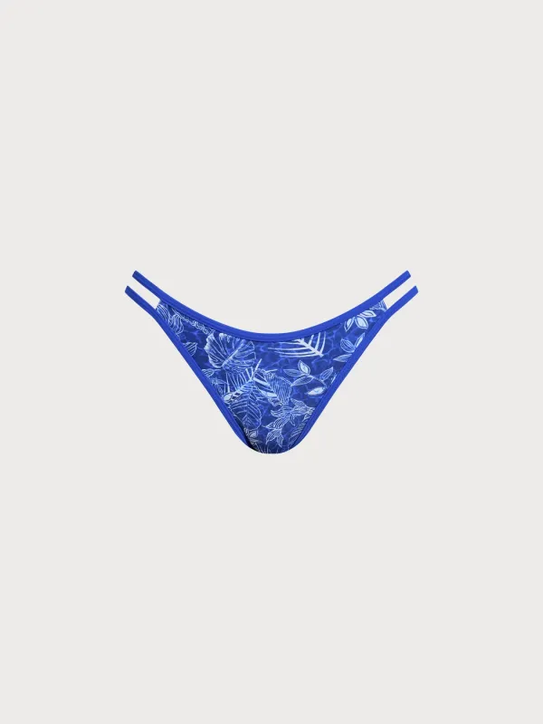 Blue Leaf Print Cutout Bikini Bottom sold by BERLOOK