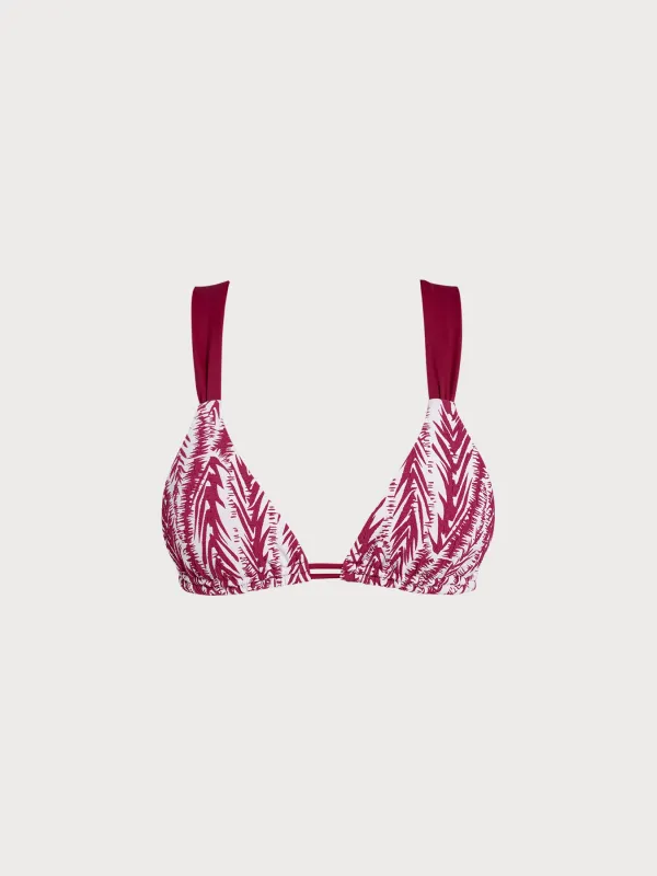 Wine Red Leaf Textured Strap Bikini Top sold by BERLOOK