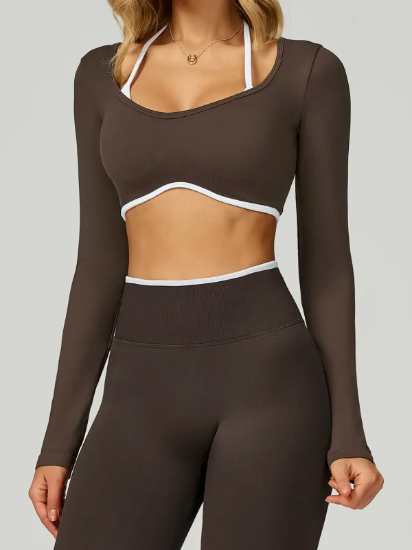 Chocolate Brown Crop Long Sleeve Top - Light Support sold by BERLOOK