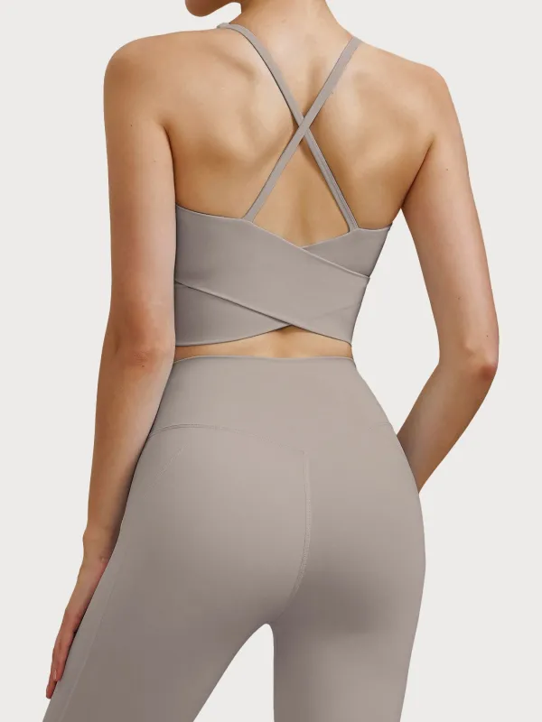 Apricot V Neck X-Cross Sports Bra - Medium Support sold by BERLOOK