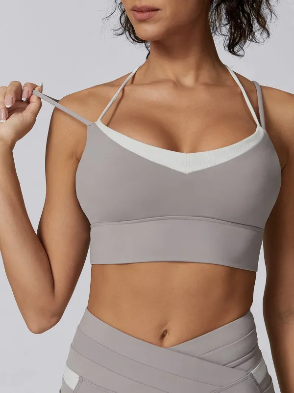 Grey Contrast X Cross Sports Bra - Light Support sold by BERLOOK