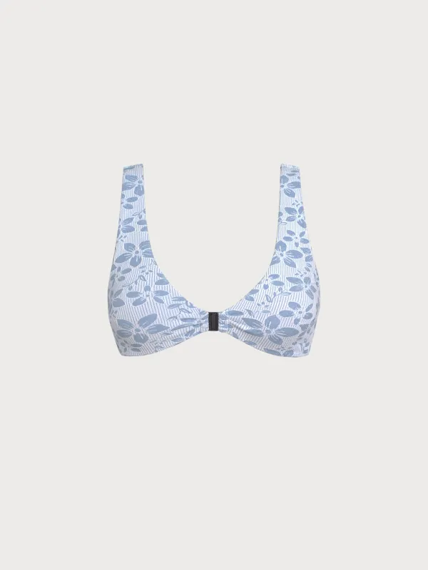 Light Blue Textured Front Closure Bikini Top sold by BERLOOK