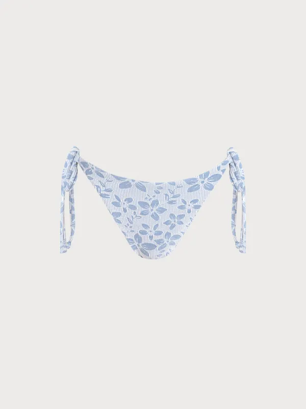 Light Blue Textured Floral Tie Bikini Bottom sold by BERLOOK