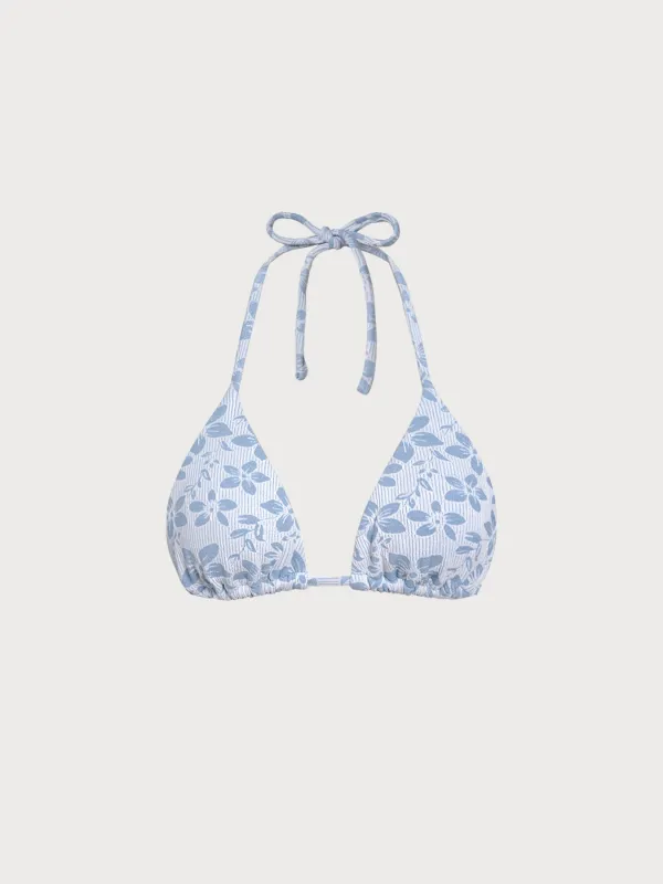 Light Blue Textured Floral Halter Bikini Top sold by BERLOOK