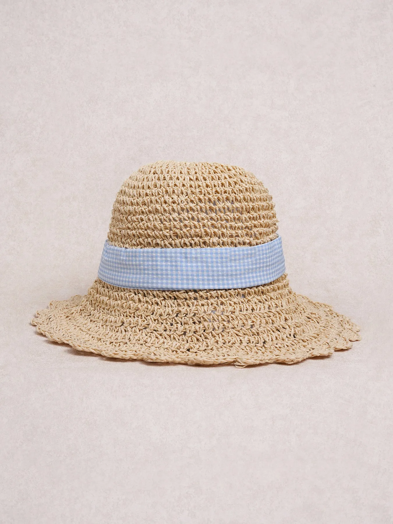 Blue Gingham Bow Straw Bucket Hat sold by BERLOOK product image thumbnail 2