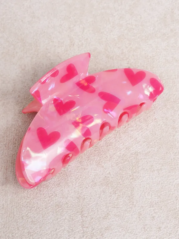 Pink Heart Print Claw Hair Clip sold by BERLOOK