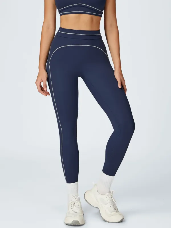 Navy High-Waist Contrast-Line Leggings 26" sold by BERLOOK