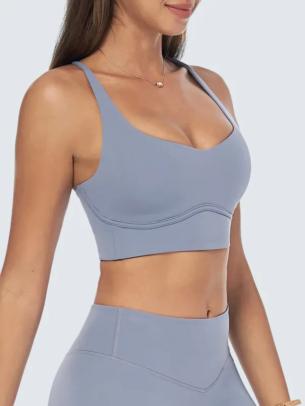 Light Blue Cross-Back Stitch Sports Bra sold by BERLOOK