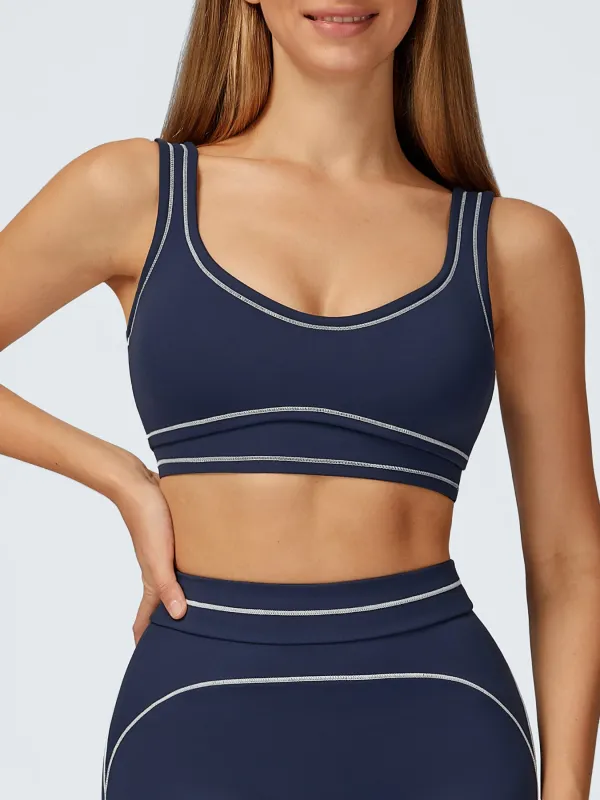 Navy Contrast-Trim Sports Bra made by BERLOOK