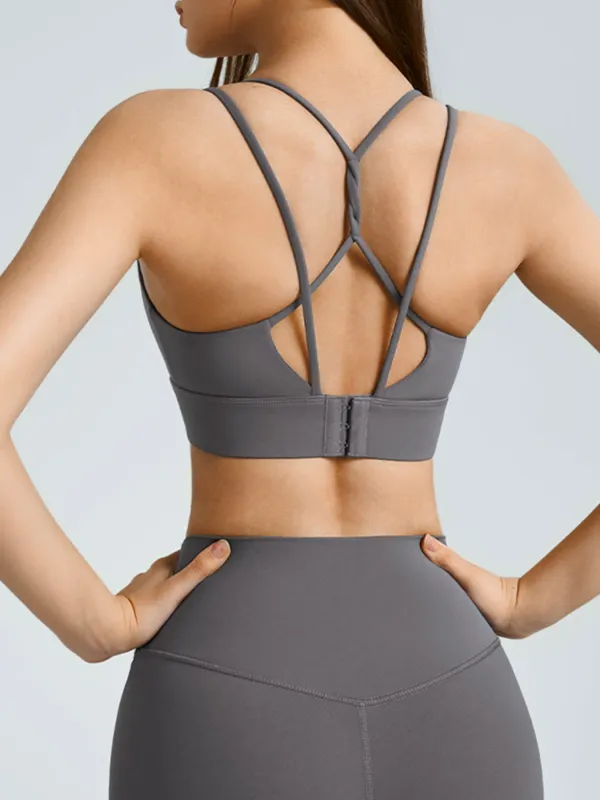 Grey Crisscross Back Sports Bra sold by BERLOOK