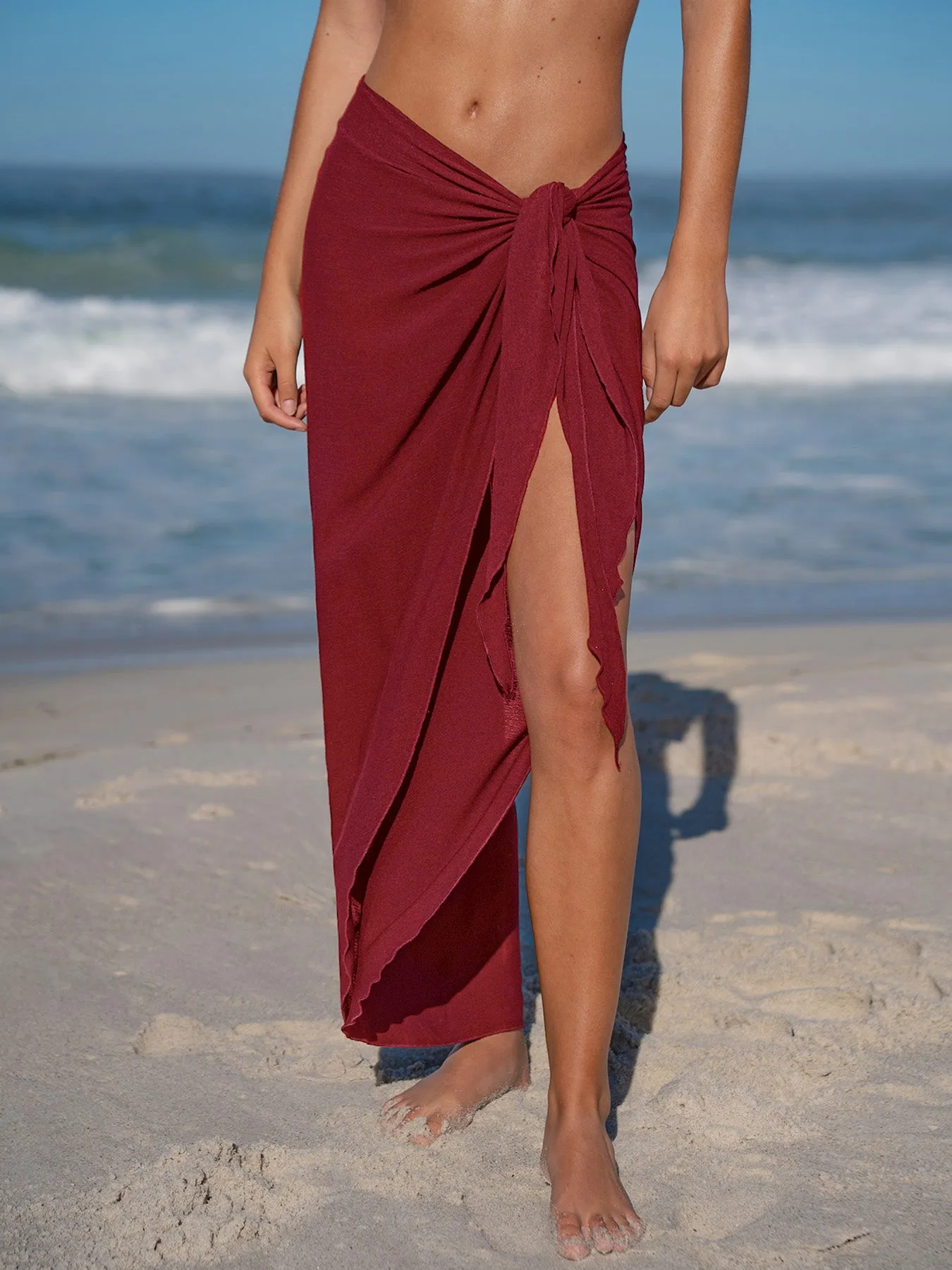 Wine Red Wrap Cover-Up Maxi Skirt sold by BERLOOK