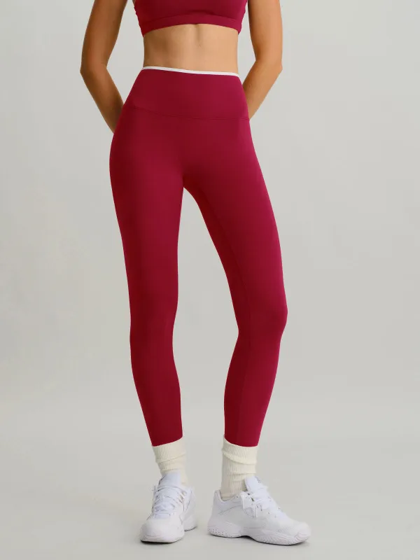 Wine Red High-Waisted Contrast Trim Leggings 25" sold by BERLOOK