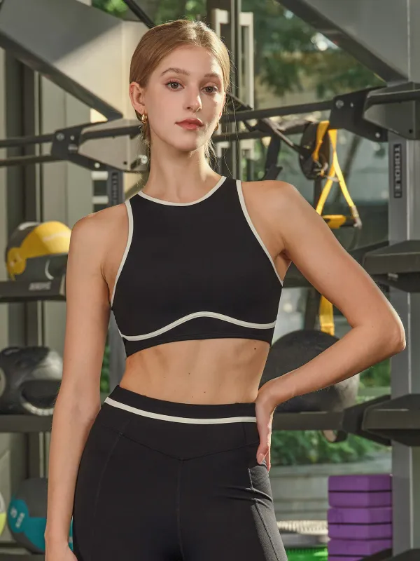 Black Round Neck Line Tank Top made by BERLOOK