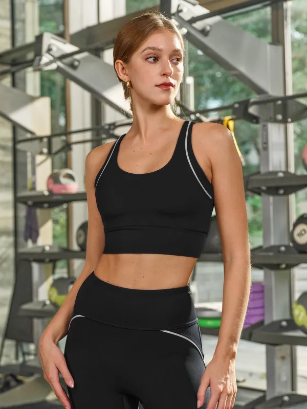 Black Trim Racerback Sports Bra sold by BERLOOK
