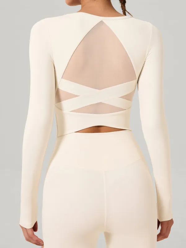 Cream Scoop Neck Long Sleeve Top--Light Support sold by BERLOOK