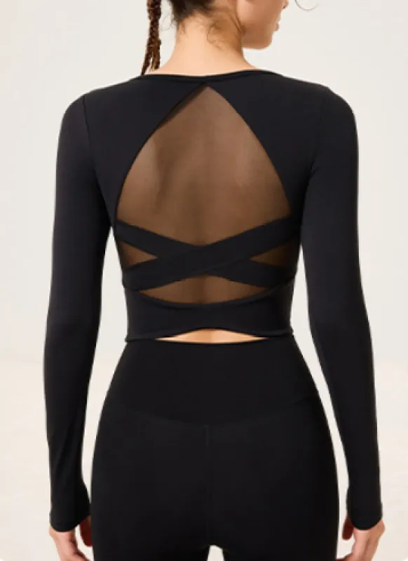 Black Scoop Neck Long Sleeve Top--Light Support sold by BERLOOK