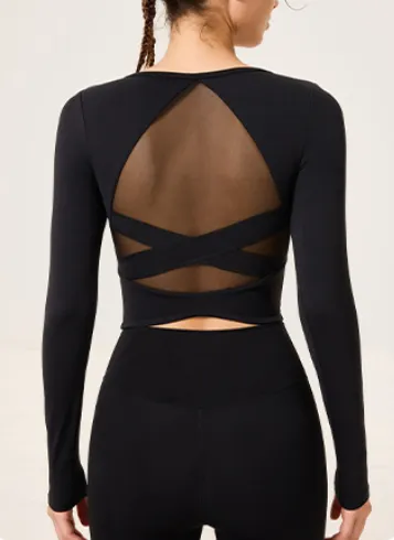 Black Scoop Neck Long Sleeve Top--Light Support sold by BERLOOK