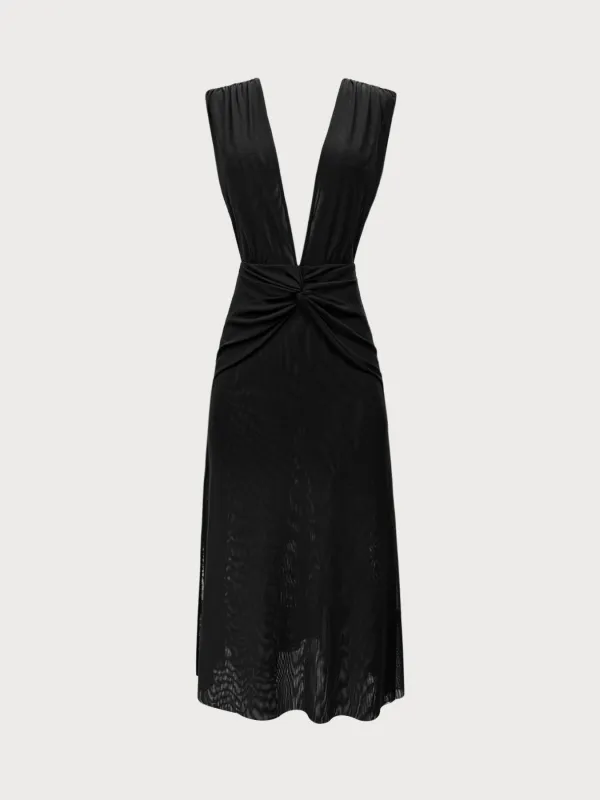 Black V Neck Beach Dress made by BERLOOK