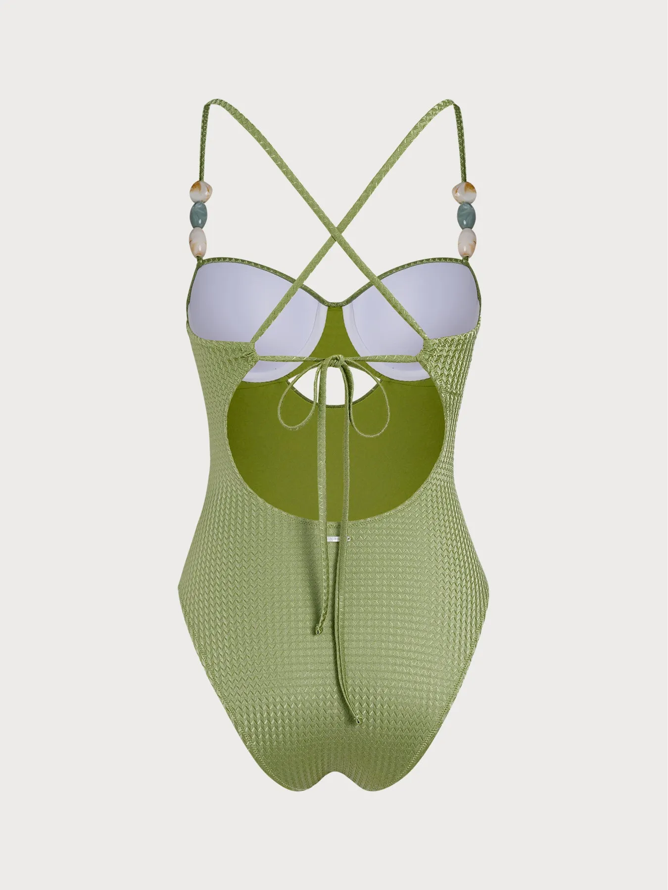 Green Textured X Cross One Piece Swimwear sold by BERLOOK product image thumbnail 2