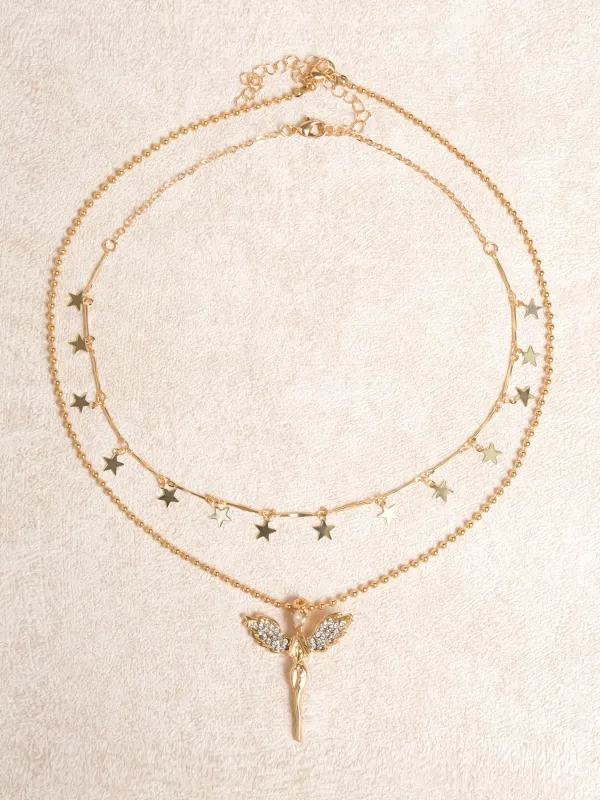 Gold Alloy Angel Pendant Necklace made by BERLOOK