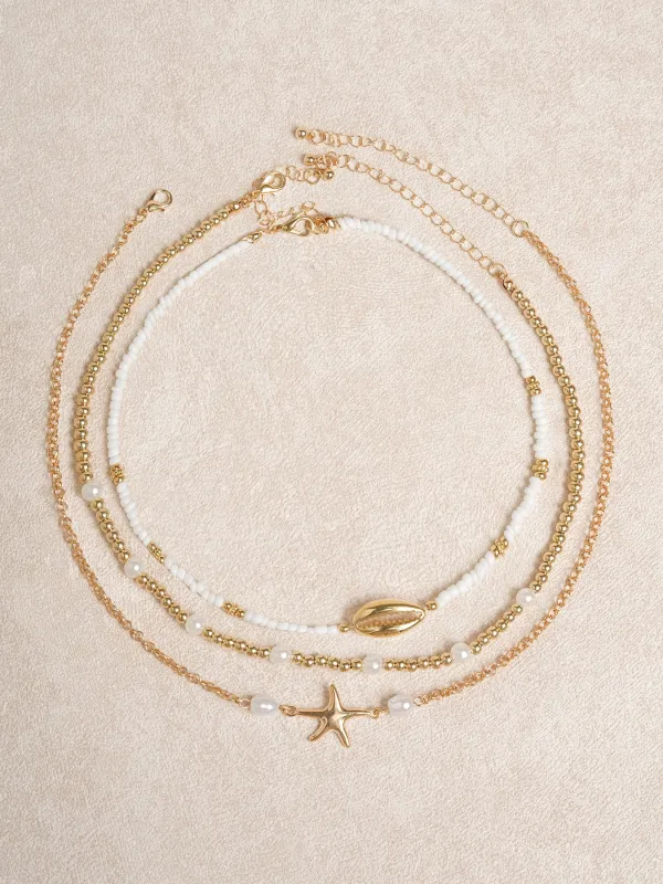 Gold Alloy Starfish Pearl Necklace made by BERLOOK